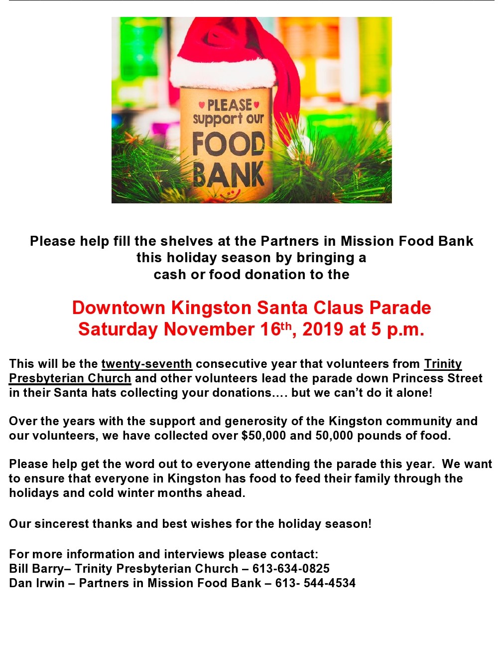 27th Annual Santa Claus Parade Downtown Kingston Partners in Mission